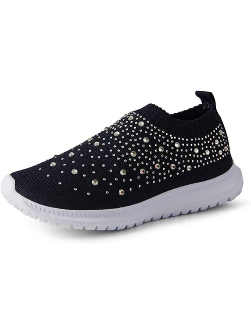 Women's Dark Blue Mesh Rhinestone Glitter Slip On Ballroom Latin Sock Sneakers